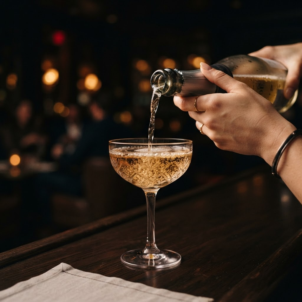 Champagne poured into a coupe